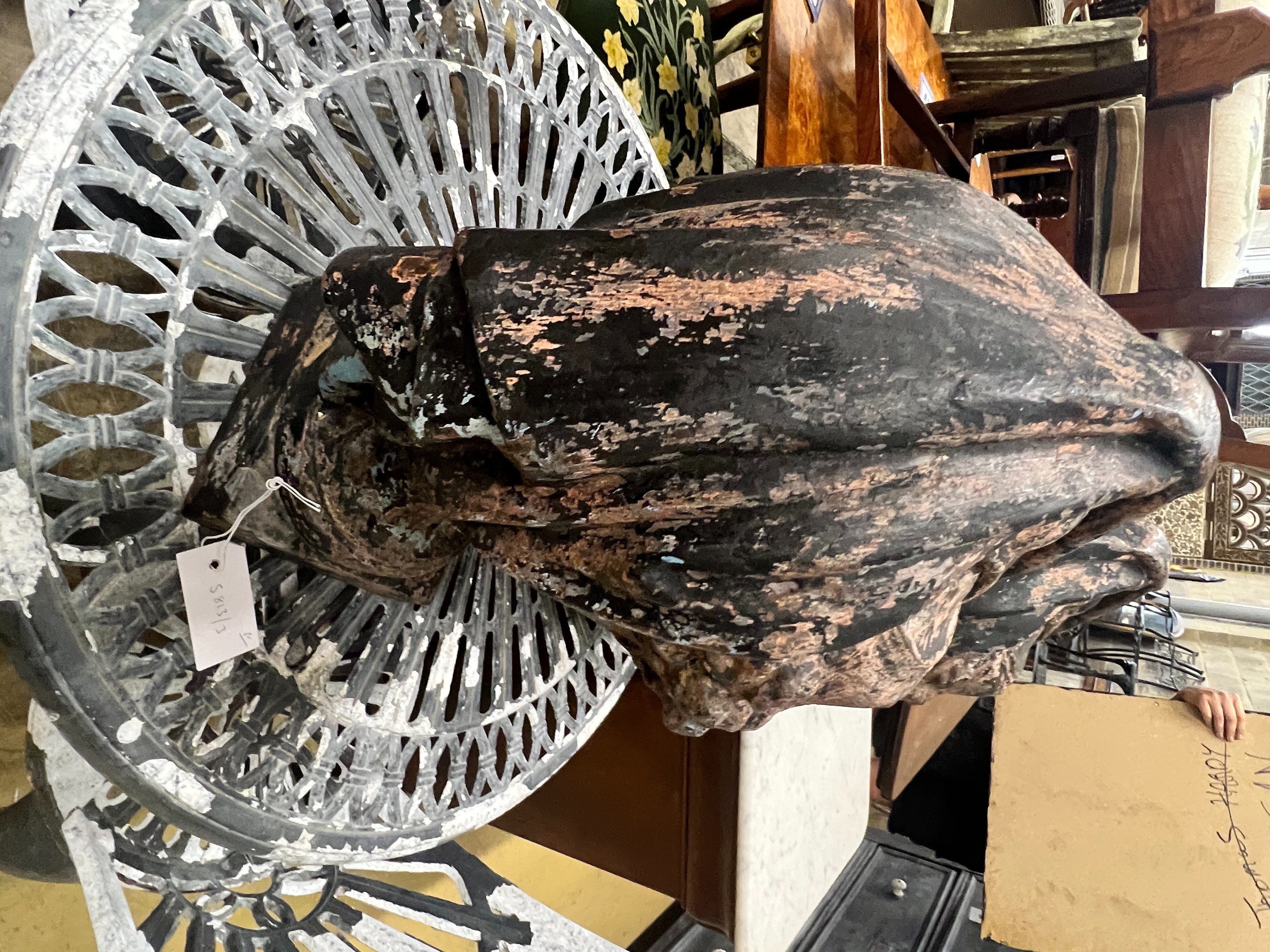 A pair of painted cast iron floral swag urn finials, height 46cm